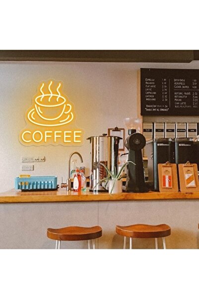 vinyuup Coffee Yazılı Neon Led Işıklı Dekoratif Duvar Aydınlatması Anahtar Il...