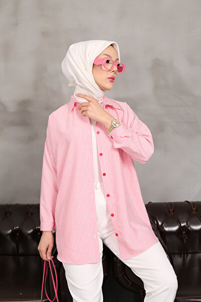 MODAQU Růžová košile s tenkými pruhy