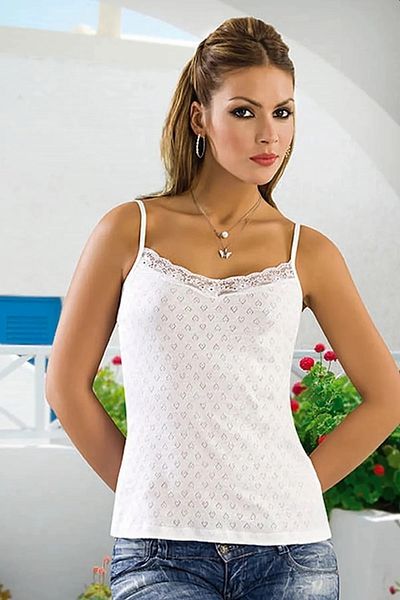 Anıt Tricou de damă 100% bumbac cu bretele din frânghie jacquard