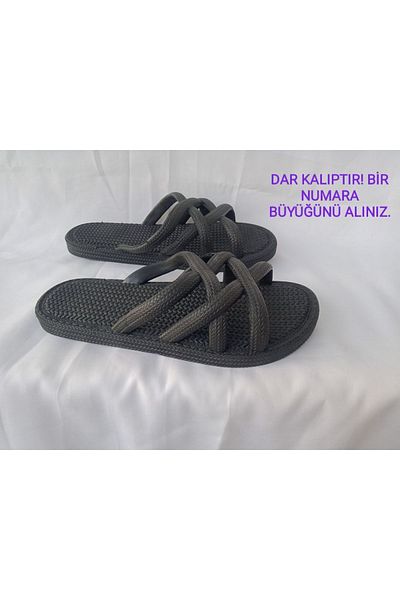 emta tasarım شبشب نسائي أسود محبوك من Gezer بنعل غير قابل للانزلاق للشاطئ والحمام والعطلات والشرفة