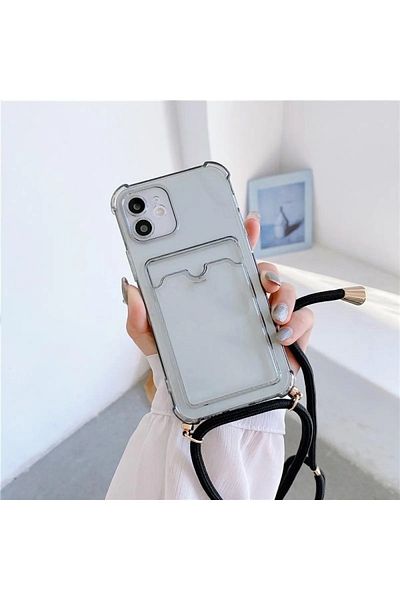 GAGA ELEKTRONİK iPhone 13 Compatible Transparent Hanging Card Holder Antishock Camera Protection Case (Compatible Model with Title)