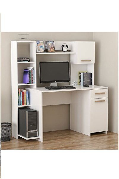 Minar Merry Modern Raflı Dolaplı Çalışma Masası - Beyaz