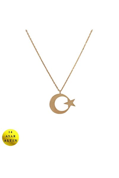 In Love Altın Ayyıldız Kolye Bayrak 14 Ayar Altın Kolye
