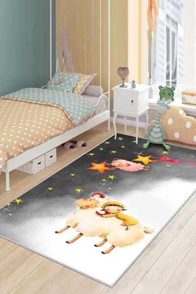 West Home Makinede Yıkanabilir Kaymaz Taban Leke Tutmaz Yıldız Desenli Bebek ...