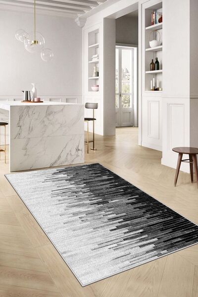 West Home Dijital Baskı Yıkanabilir Kaymaz Taban Leke Tutmaz Gri Mutfak Halıs...