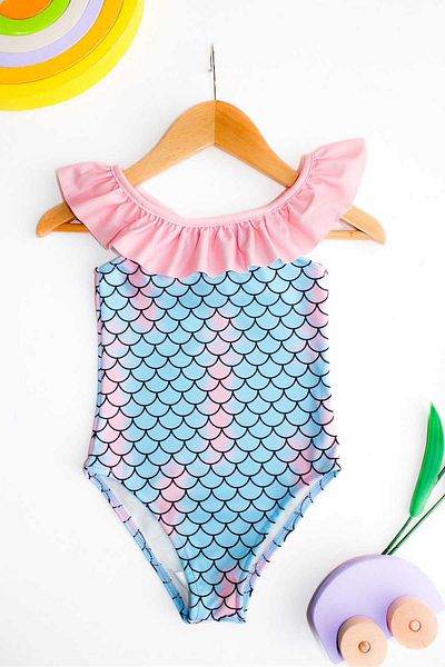 ÖYKÜ KİDS Costum de baie elegant pentru fete cu bretele cu volane încrucișate