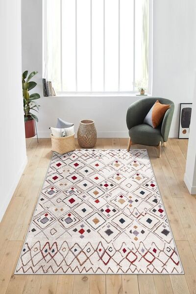 West Home Dijital Baskı Yıkanabilir Kaymaz Taban Salon Halısı Mutfak Halısı Y...