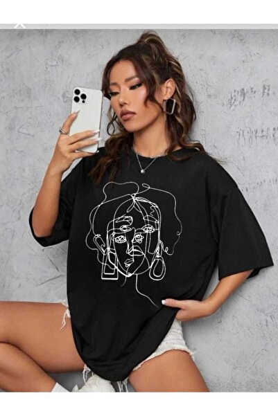 KOZİA OUTDOORS Tricou oversize cu imprimeu negru pentru femei