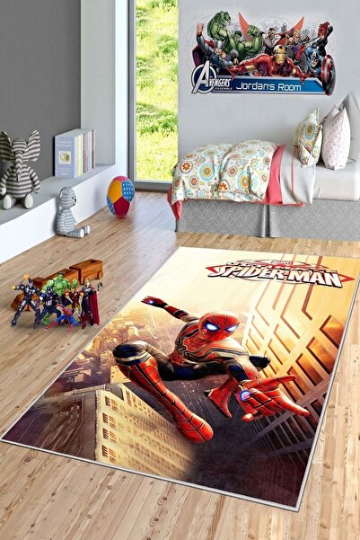 West Home Makinede Yıkanabilir Kaymaz Taban Leke Tutmaz Süper Kahraman Desenl...