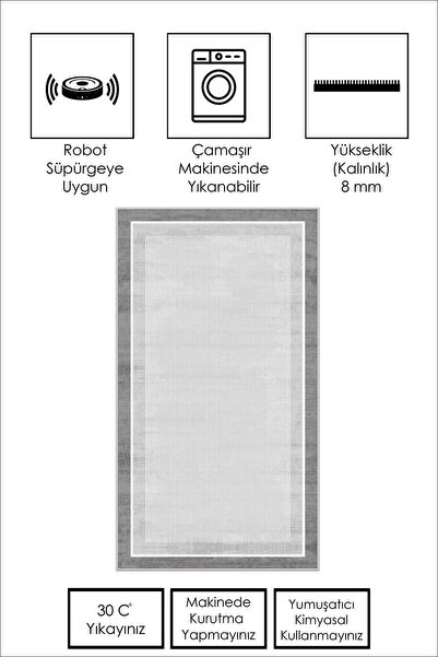 West Home Makinede Yıkanabilir Kaymaz Taban Leke Tutmaz Gri Çizgili Salon Halısı Mutfak Halısı ve Yolluk