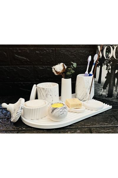 By Sirin Yıldız Tepsili Beton Banyo Seti Takımı 8 Parça