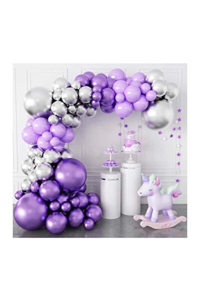 Çemrek Süs Parti Chain Balloon Set Chrome Purple-Lilac-Chrome Silver 3 Colors...