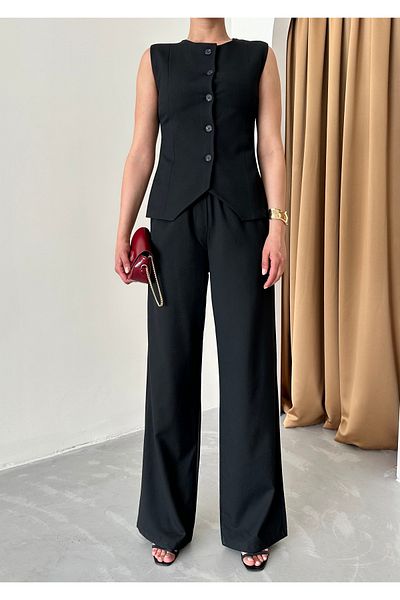 Laluvia Set vestă și pantaloni din bumbac negru