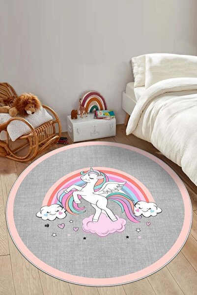 West Home Makinede Yıkanabilir Kaymaz Taban Leke Tutmaz Yuvarlak Çocuk Halısı...