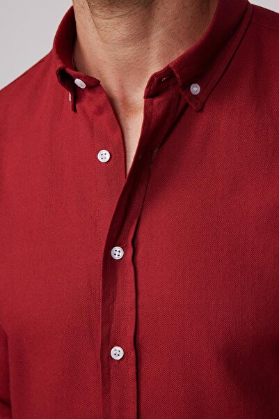 Tudors Claret Red Men's Shirt - Slim Fit, Slim Fit, Long Sleeve, 100% Cotton Linen, Button Collar