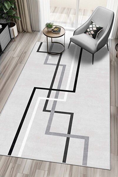 West Home Makinede yıkanabilir kaymaz taban leke tutmaz modern gri mutfak hal...