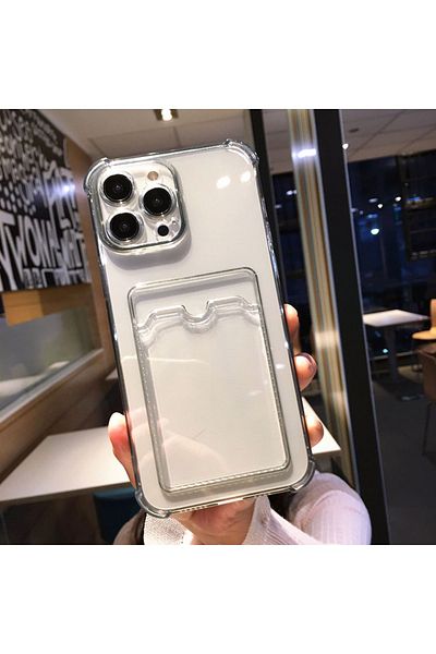 GAGA ELEKTRONİK iPhone 14 Pro Max Transparent Card Holder Antishock Camera Protection Case (Compatible Model with Hood)