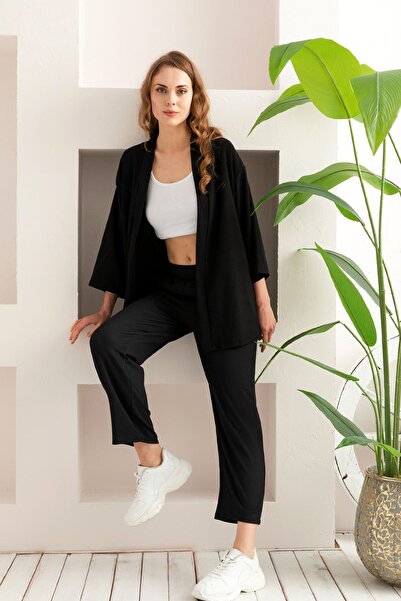 nisaNCa Linen Textured Wide Leg Kimono Set - Summer Women's Set