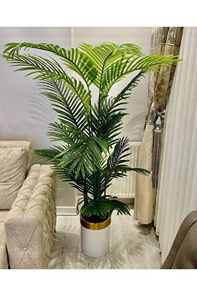 İremÇiçekçilik Beyaz Gold Metal Saksıda Areka Yapay Ağaç 180 Cm