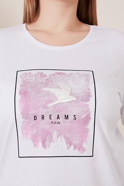 RMG Embroidered Printed Large Size White T-Shirt