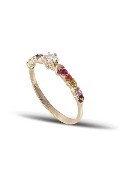 In Love Renkli Taşlı Altın Yüzük 14 Ayar Altın Kadın Yüzük