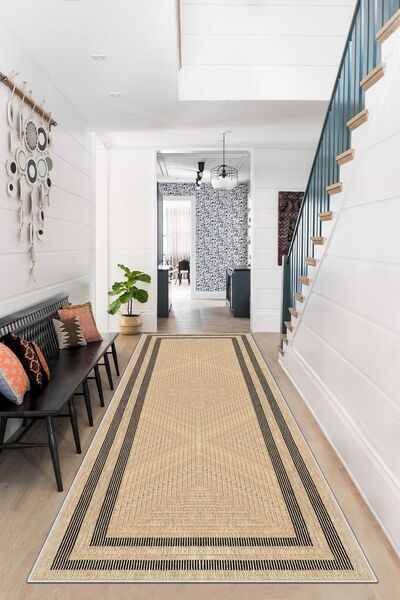 West Home Beige Living Room Carpet - Machine Washable, Non-Slip Base and Stain Resistant Runner