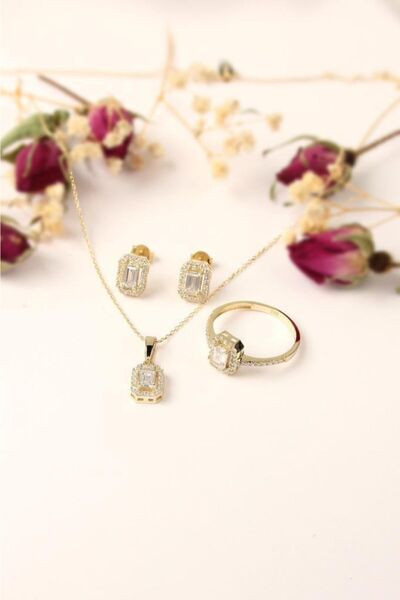 In Love Baget Taşlı Altın Set Inlove Altın Kolye Set Takı