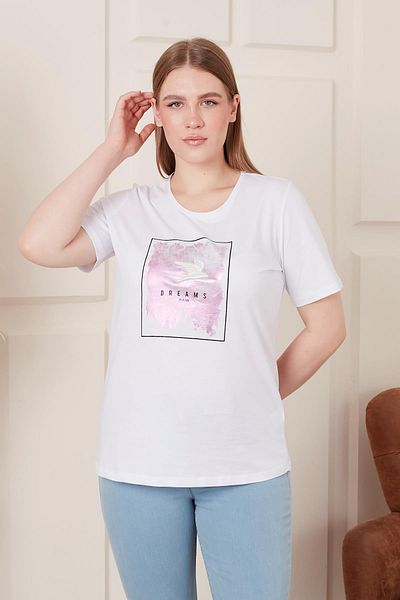 RMG Embroidered Printed Large Size White T-Shirt