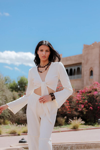 JessyWell JAMİLA %100 Pamuk Önden Bağlamalı Crop ve Palazzo Pantolon TAKIM