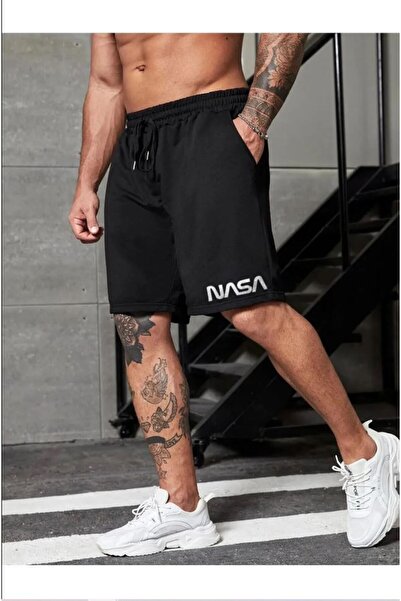 Medinenur Чорні чоловічі шорти - з принтом NASA і кишенями