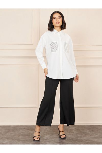 Styli Oversized Embellished Pocket Detail Shirt