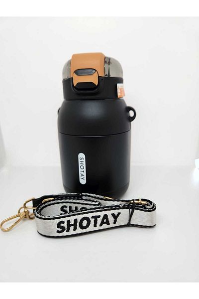 Shotay Dome ST-8081 800ml Black Steel Thermos Flask with Straw - Use Without Straw