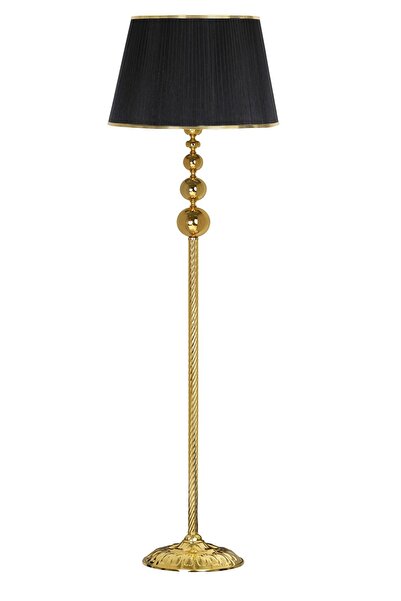 Vinner Vega Gold Üçlü Küre Tek Ayaklı Metal Lambader - Gold Şeritli Organize Siyah