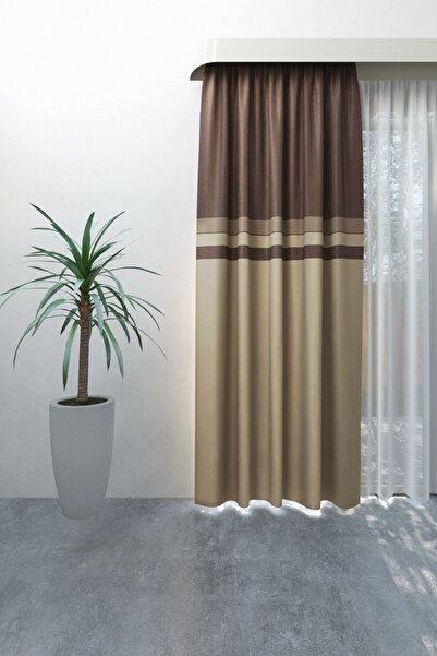 Nebumu Blackout Bej Madrid Ters Bordürlü Büzgülü Karartma Perde