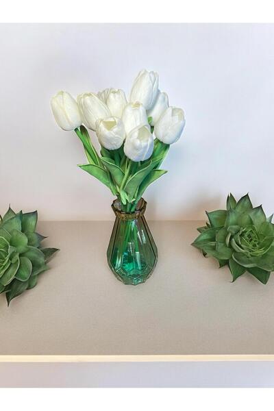 Happyland Wet Tulip Realistic Texture White 8 Pcs 1 Bunch 8 Pcs