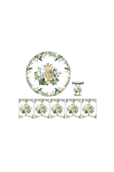 Big Party Baby Animal Flaged Plate and Cup Set for 16 People