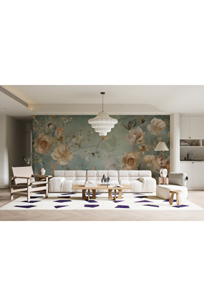 LOTUS AURA Büyük Çicekler Duvar Kağıdı Soluk Renkler Duvar Resmi Çiçekli  Duv...