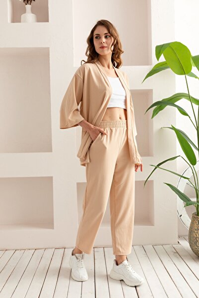 nisaNCa Linen Textured Wide Leg Kimono Set - Summer Women's Set