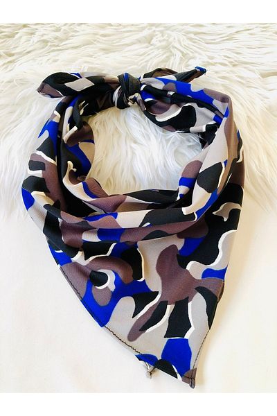 kubbe Women's Blue Camouflage Pattern Crepe Scarf