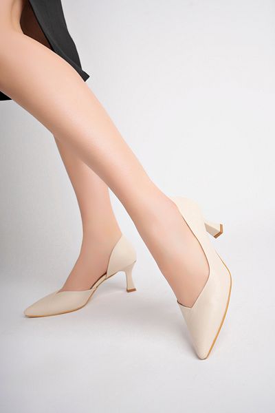 Deripabuc Beige Genuine Leather Women's Heeled Shoes - Trc-92281