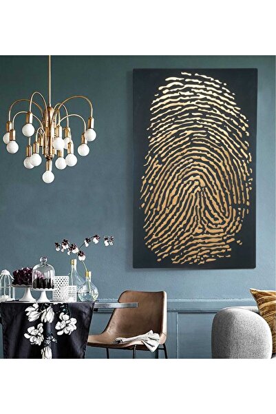 EchoArt Enamil Serisi Siyah Altın Boyalı 3 Boyutlu Parmak Izi Tablo