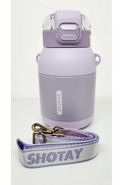 Shotay Dome ST-8081 - 800ml Purple Thermos Flask with Steel Straw - Use Without Straw
