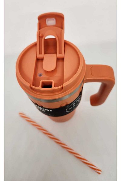 Shotay ST-8169 Model 680ml Orange Handle Mug - Use Thermos Cup with Straw and No Straw