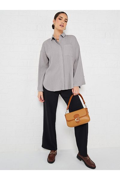 Styli Flare Sleeve Crepe Oversized Longline Shirt