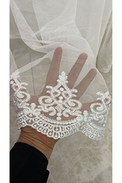 Emirbaş Grek Zemin Arne Desen Etek Işlemeli 1/3 Sık Pile Tül Perde