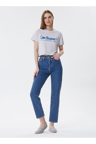 Lee Cooper بنطلون جينز نسائي عالي الخصر وواسع الساق مستقيم باللون الأزرق الداكن 242 LCF 121001 CLARA PO