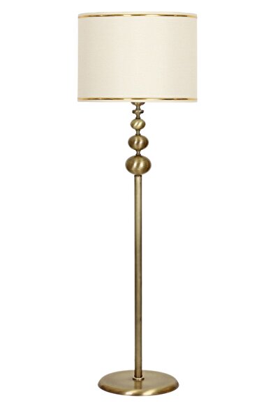 Vinner Eskitme Kaplama Üçlü Küre Düz Metal Ayaklı Lambader Gold Detaylı Silindir Krem