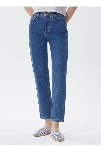 Lee Cooper بنطلون جينز نسائي عالي الخصر وواسع الساق مستقيم باللون الأزرق الداكن 242 LCF 121001 CLARA PO
