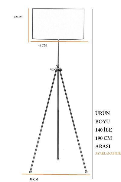 Vinner Noa Siyah Kaplama Tripod Boyu Ayarlanabilir Metal Lambader - Krom Şeritli Antrasit