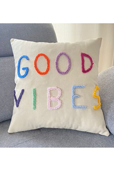 La Vivi وسادة رمي ملونة مصنوعة يدويًا من Good Vibes - 42 × 42 سم